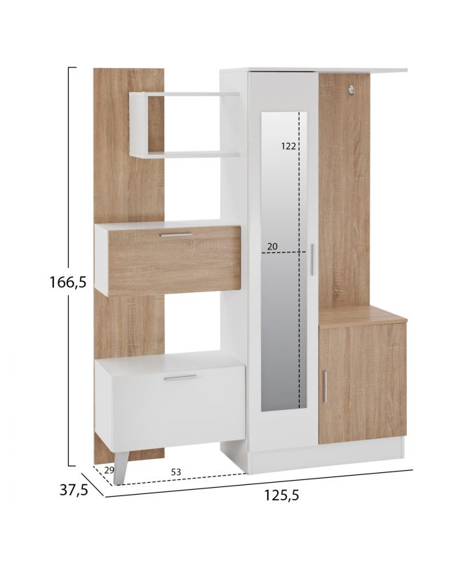 ΕΠΙΠΛΟ ΕΙΣΟΔΟΥ ΜΕ ΡΑΦΙΑ & ΚΑΘΡΕΠΤΗ ILIANA HM2265 ΛΕΥΚΟ-SONAMA 125,5x37,5x166,5 εκ.