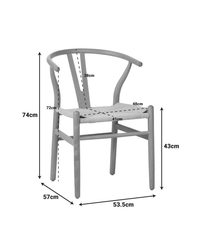 Καρέκλα Wishbone rubberwood-σχοινί σε μαύρη απόχρωση 53.5x57x74εκ