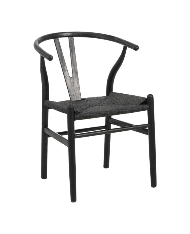 Καρέκλα Wishbone rubberwood-σχοινί σε μαύρη απόχρωση 53.5x57x74εκ