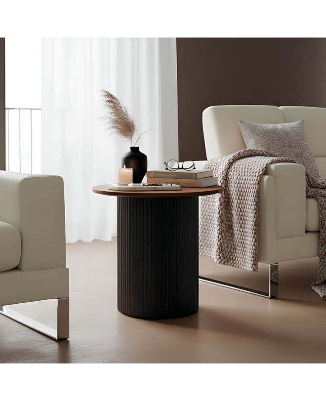 Βοηθητικό τραπέζι Dovel mdf σε καρυδί-μαύρο μέταλλο Φ50x50εκ