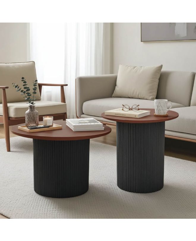 Tραπέζια σαλονιού Dovel mdf σετ 2τεμ. καρυδι-μαύρο μεταλλο