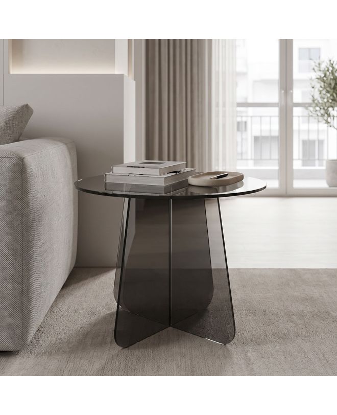 Τραπέζι βοηθητικό Cleary tempered 8mm γυαλί ανθρακί Φ50x45εκ