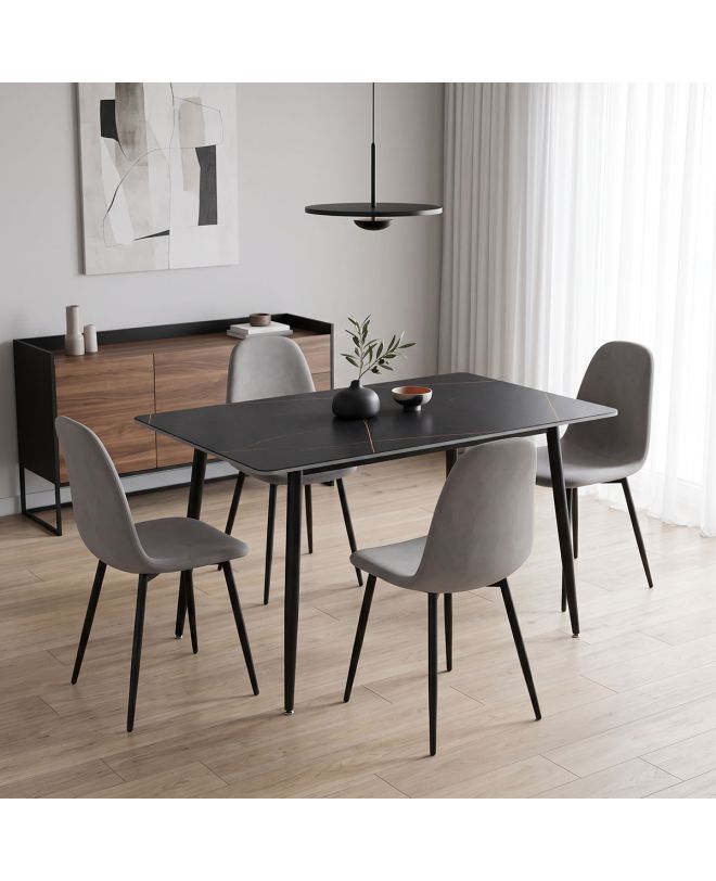 Τραπέζι Gustas μαύρο μαρμάρου sintered stone-μαύρο μέταλλο 120x80x76εκ
