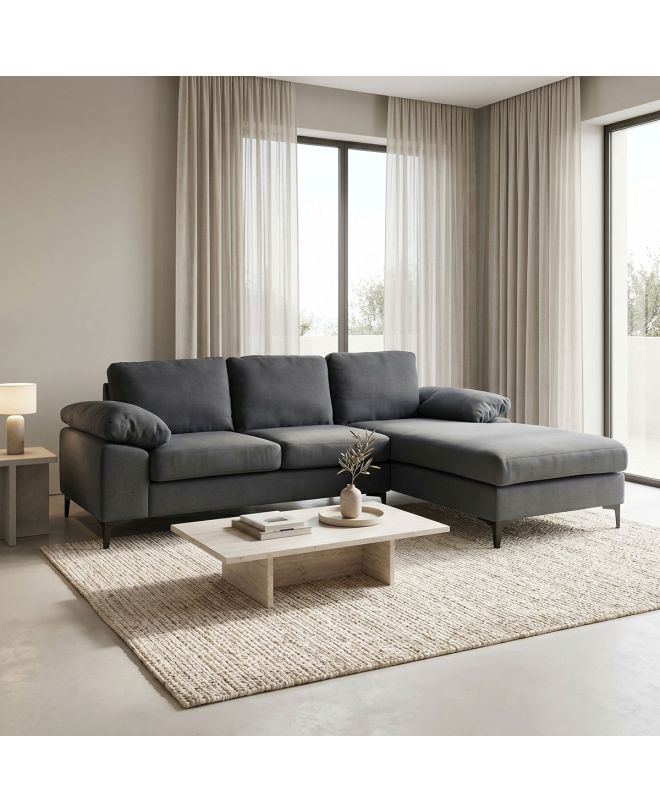 Γωνιακός καναπές Cohen με αριστερή γωνία ύφασμα σε ανθρακί απόχρωση-πόδι μαύρο μέταλλο 240x159x83εκ