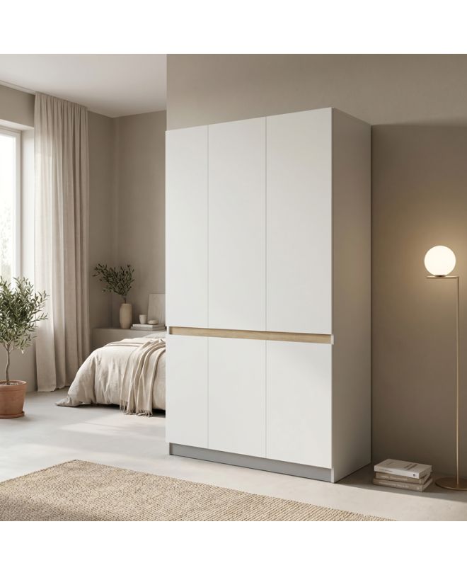 Ντουλάπα τρίφυλλη Merzia λευκό με sonoma 120x46.5x183εκ