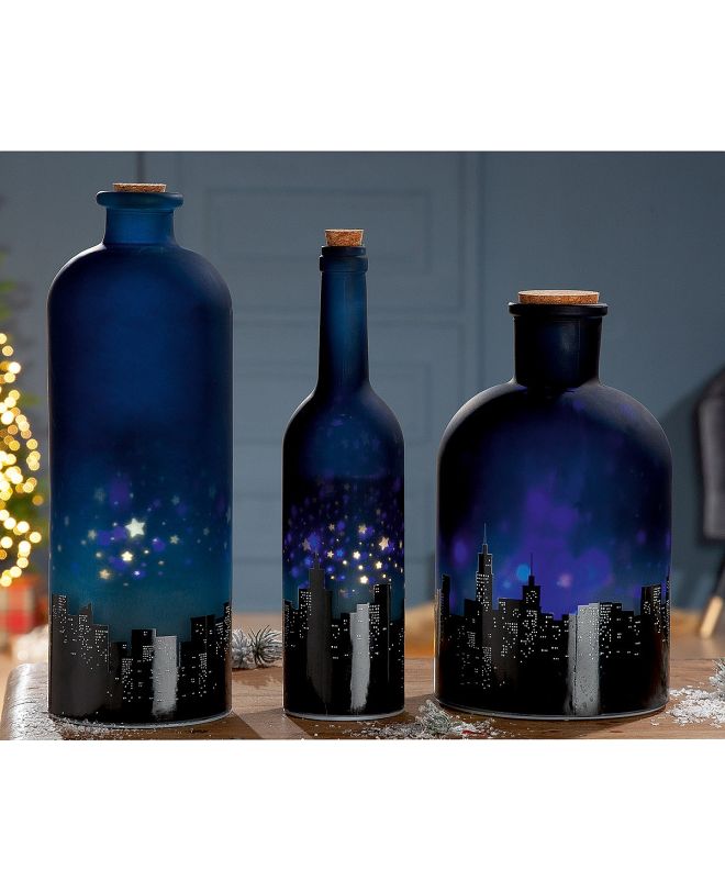 Διακοσμητικό ArteLibre Μπουκάλι Πόλη Φωτιζόμενο LED Πολύχρωμο Γυαλί 7x7x29cm Σε 4 Σχέδια