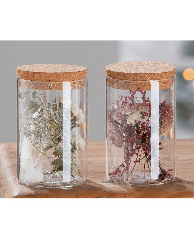 Διακοσμητικό ArteLibre Αποξηραμένο Λουλούδι Σε Δοχείο Με Glitter Διάφανο Γυαλί 12.5cm Σε 2 Σχέδια