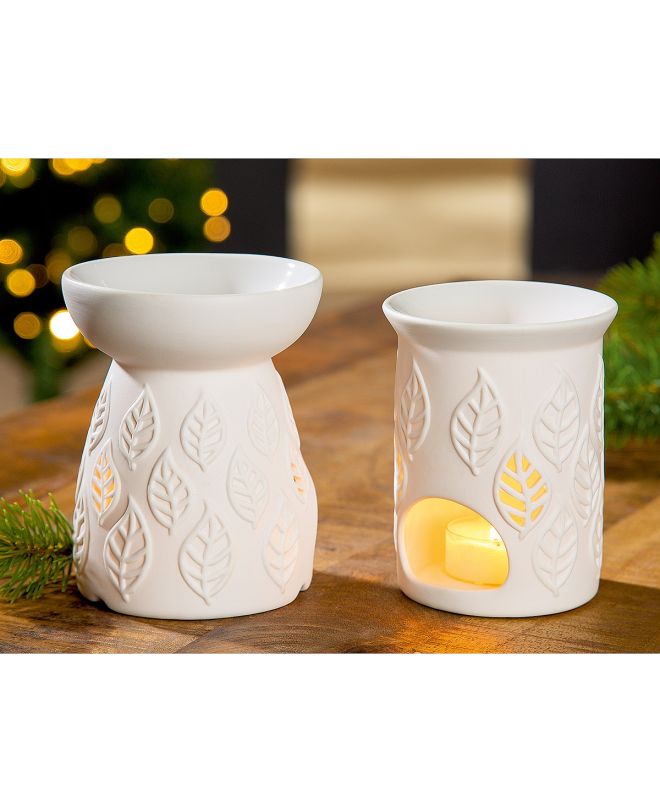 Θήκη Ρεσώ ArteLibre Με Διακόσμηση Φύλλα Λευκό Πορσελάνη 10x12cm Σε 2 Σχέδια