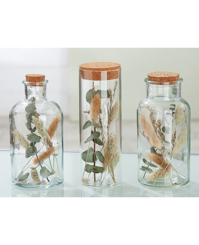 Διακοσμητικό ArteLibre Αποξηραμένο Λουλούδια Σε Δοχείο Διάφανο Γυαλί 8x17cm