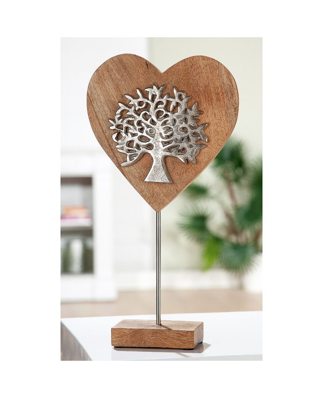 Διακοσμητικό ArteLibre Καρδιά Με Δέντρο Της Ζωής Σε Βάση Φυσικό/Ασημί Ξύλο/Αλουμίνιο 1.5x20x36cm
