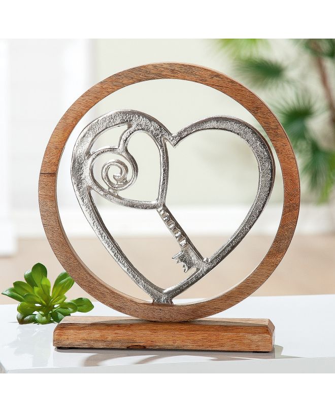 Διακοσμητικό ArteLibre Κλειδί Της Καρδιάς Σε Κύκλο Ασημί/Φυσικό Αλουμίνιο/Ξύλο 5x18x21cm