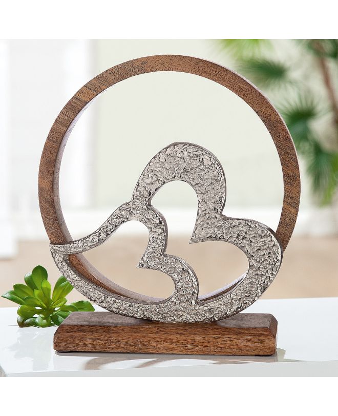 Διακοσμητικό ArteLibre Καρδιές Σε Κύκλο Ασημί/Φυσικό Αλουμίνιο/Ξύλο 5x24x26cm