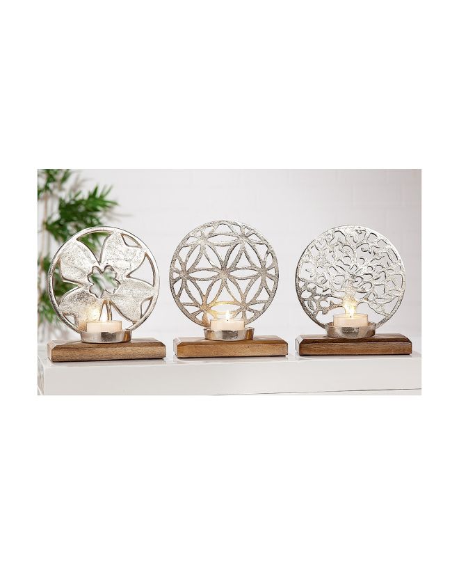 Διακοσμητικό ArteLibre Δέντρο/Λουλούδι/Τριφύλλι Σε Βάση Ασημί/Φυσικό Αλουμίνιο/Ξύλο 10x17.5x20.5cm Σε 3 Σχέδια