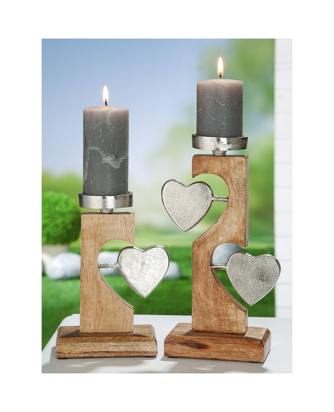 Θήκη Ρεσώ ArteLibre Καρδιές Φυσικό/Ασημί Ξύλο/Αλουμίνιο 8x13x28cm