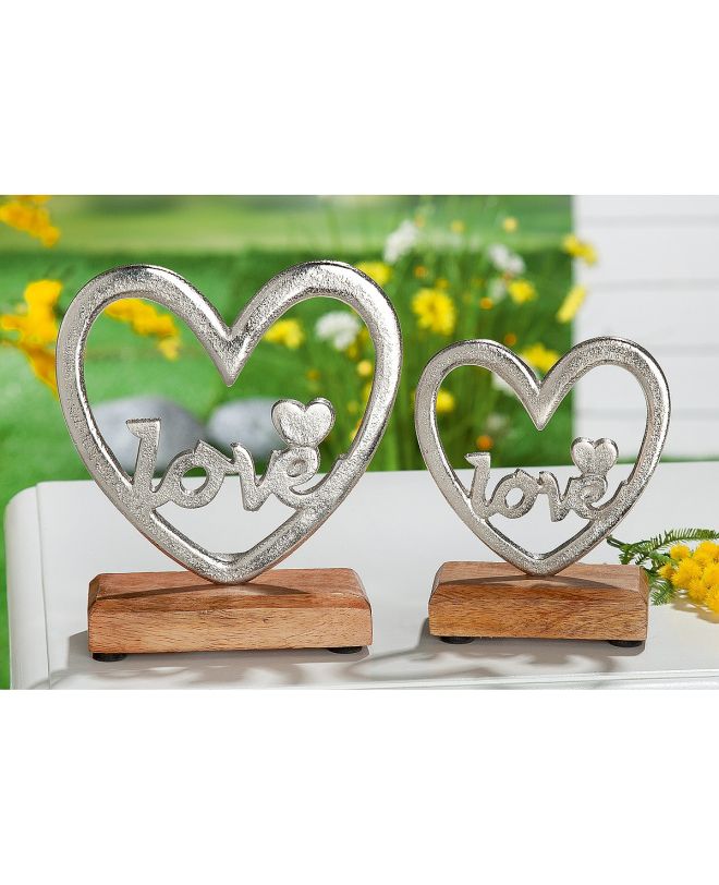 Διακοσμητικό ArteLibre Καρδιά 'Love' Σε Βάση Ασημί/Φυσικό Αλουμίνιο/Ξύλο 5x15.5x18cm