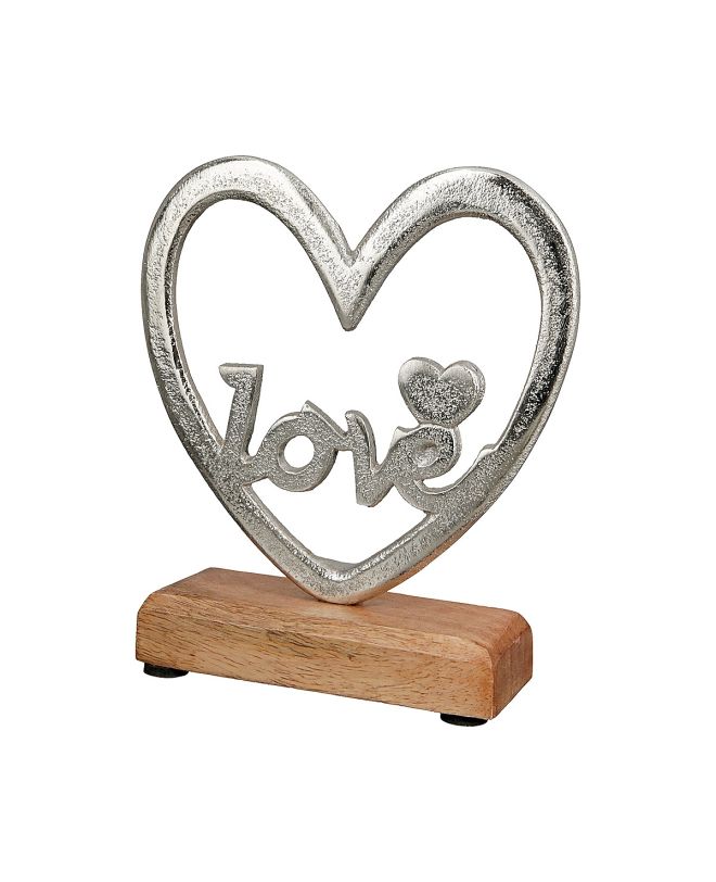 Διακοσμητικό ArteLibre Καρδιά 'Love' Σε Βάση Ασημί/Φυσικό Αλουμίνιο/Ξύλο 5x15.5x18cm