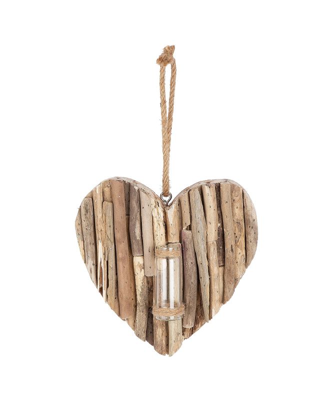 Διακοσμητικό Κρεμαστό ArteLibre Καρδιά Με Δοκιμαστικό Σωλήνα Φυσικό Ξύλο 3.5x21x22cm