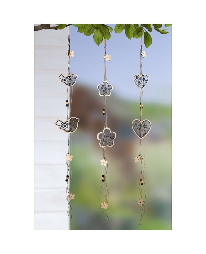 Διακοσμητικό Κρεμαστό ArteLibre Πουλί/Τριφύλλι/Καρδιά Φυσικό/Μαύρο Ξύλο/Σχοινί 1x11x85cm Σε 3 Σχέδια