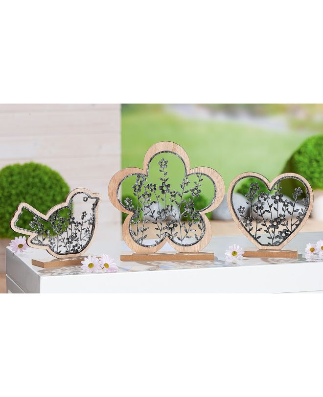 Διακοσμητικό ArteLibre Λουλούδια Φυσικό/Μαύρο MDF 4.5x15x14cm