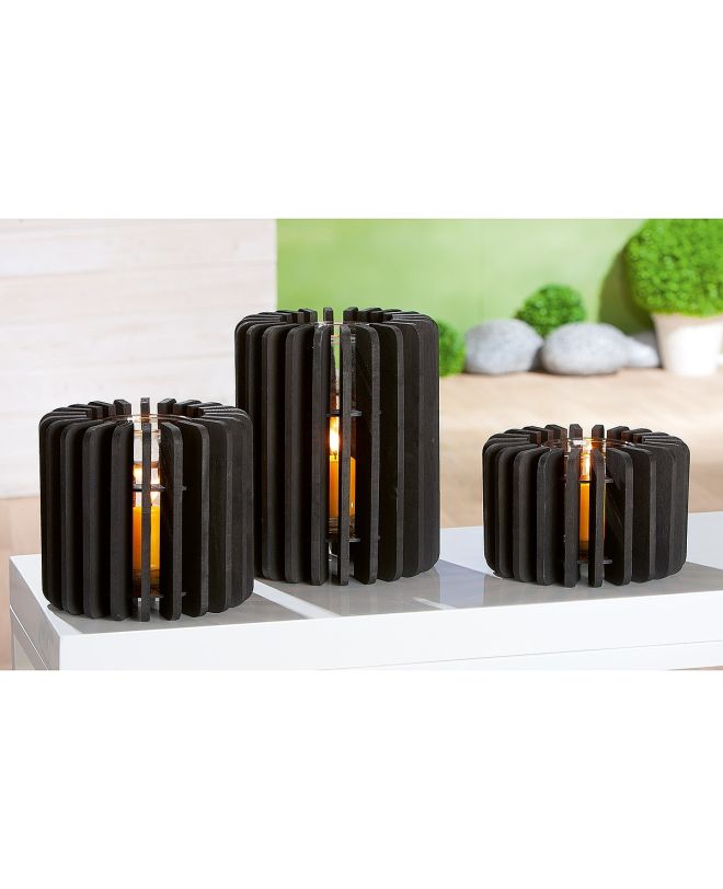 Κηροπήγιο ArteLibre Μαύρο/Διάφανο Ξύλο/Γυαλί 18cm