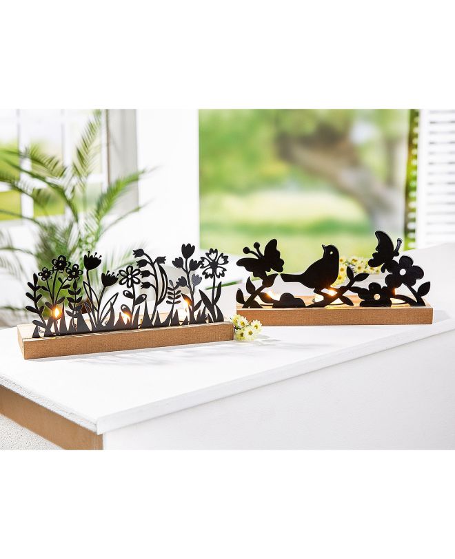 Θήκη Ρεσώ ArteLibre 3θέσια Με Διακόσμηση Μαύρο/Φυσικό Μέταλλο/Ξύλο 7.5x24x10.5cm