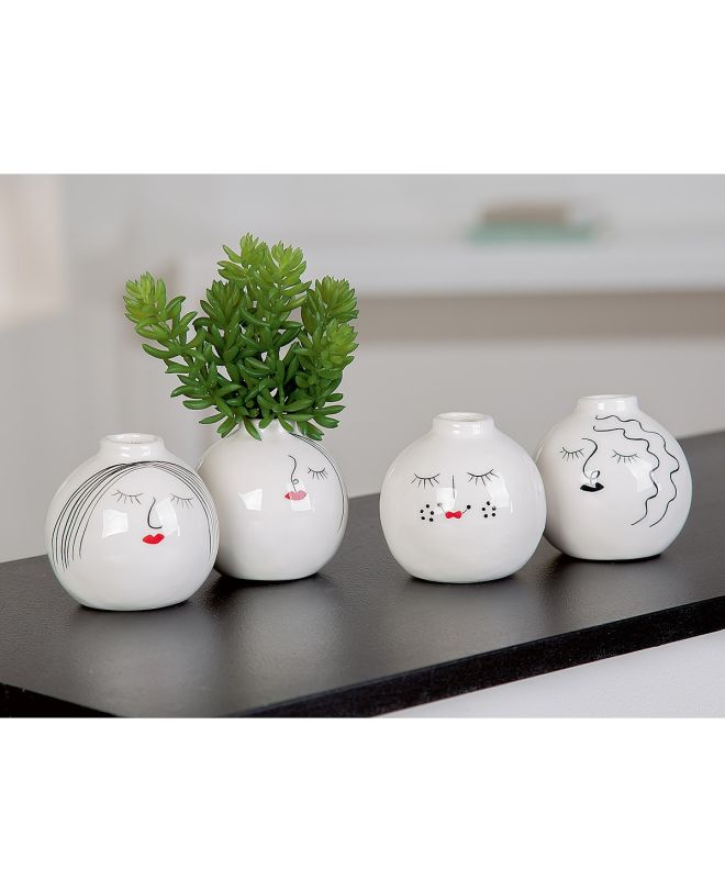 Βάζο ArteLibre Πρόσωπο Λευκό Κεραμικό 7.6cm Σε 4 Σχέδια
