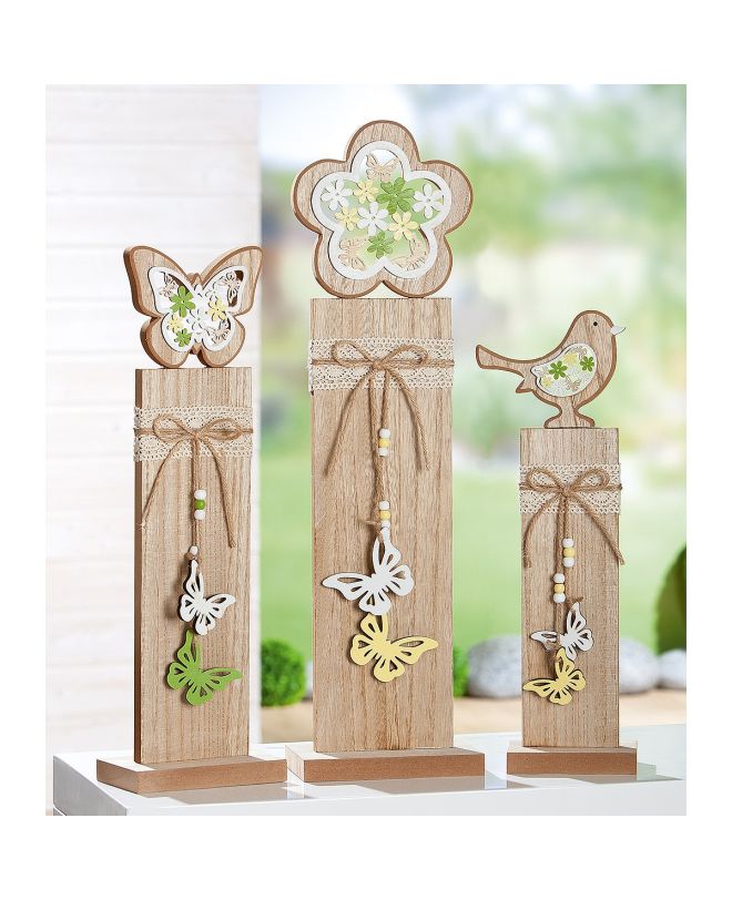 Διακοσμητικό ArteLibre Σταντ Με Πουλί/Λουλούδι/Πεταλούδα Φυσικό MDF 8x12x43cm Σε 3 Σχέδια