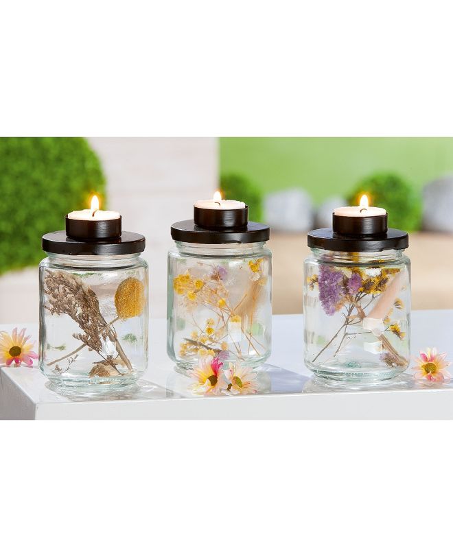 Δοχείο ArteLibre Με Αποξηραμένα Φυτά Και Βιδωτό Καπάκι Με Θήκη Ρεσώ Διάφανο/Μαύρο Γυαλί/Μέταλλο 12.5cm Σε 3 Σχέδια