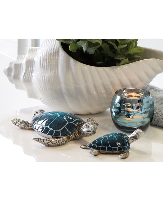 Διακοσμητικό ArteLibre Θαλάσσια Χελώνα Μπλε/Ασημί Polyresin 10x10x4cm