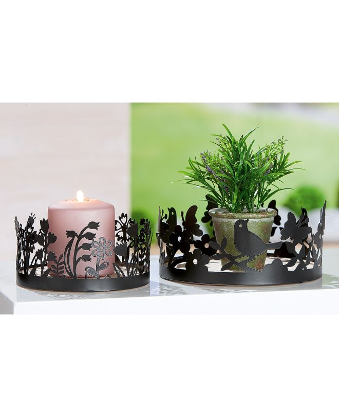 Βάση Γλάστρας ArteLibre Με Διακόσμηση Μαύρο/Φυσικό Μέταλλο/Ξύλο Φ16x8cm