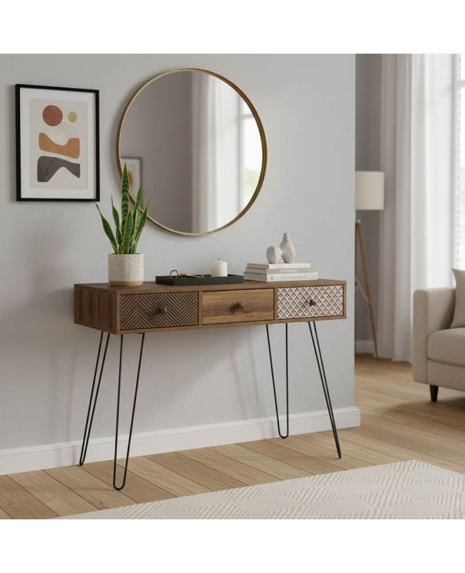Κονσόλα Boho καρυδί με μεταλλικά πόδια 100x50,5x74,5εκ