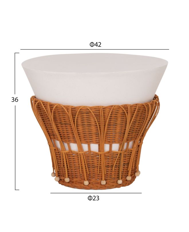 ΤΡΑΠΕΖΙ ΒΟΗΘΗΤΙΚΟ PERRAL HM18164.02S FIBER CEMENT ΛΕΥΚΟ-ΦΥΣΙΚΟ RATTAN--Φ42x36Υεκ