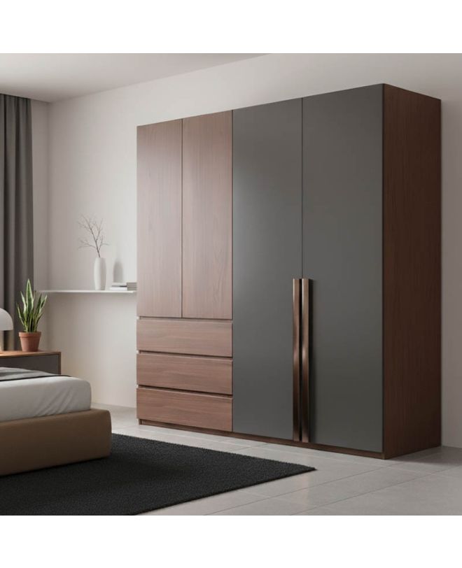 Ντουλάπα Sonlen σε καρυδί-ανθρακί απόχρωση 160x52x195εκ