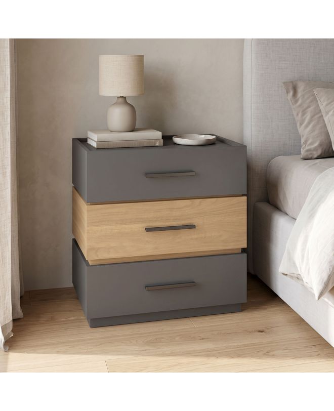 Κομοδίνο Sonlen mdf σε sonoma-ανθρακί απόχρωση 60x40x66εκ