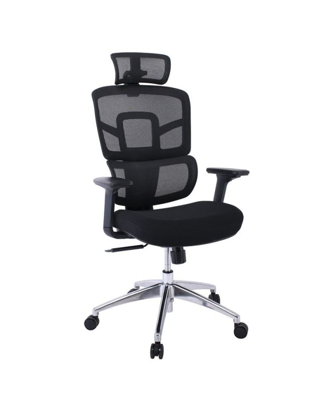 BF8400 Πολυθρόνα Γραφείου Διευθυντή, Mesh - Ύφασμα Μαύρο, Βάση Αλουμίνιο