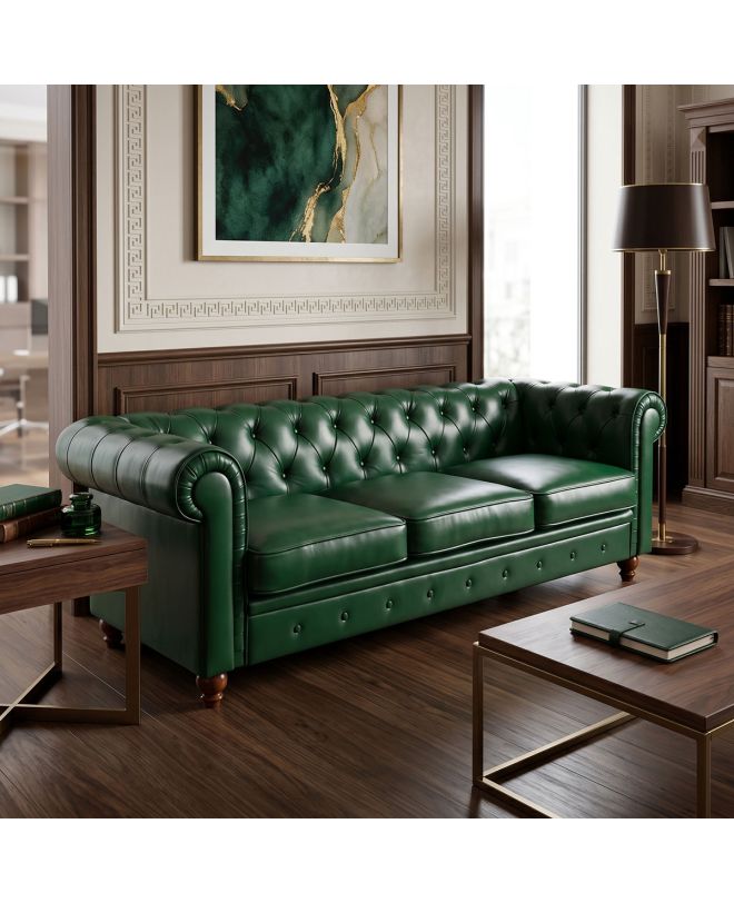 Kαναπές τριθέσιος τ. Chesterfield pu κυπαρισσί 203x84x67εκ