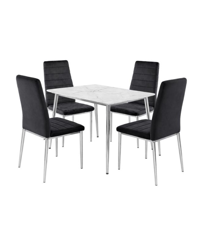 JETTA-OSLO Set Τραπεζαρία: Τραπέζι + 4 Καρέκλες, Χρώμιο - Sintered Stone - Velure Μαύρο
