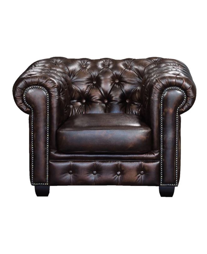 CHESTERFIELD Birmingham Πολυθρόνα Σαλονιού Καθιστικού,Δέρμα Απόχρωση Καφέ