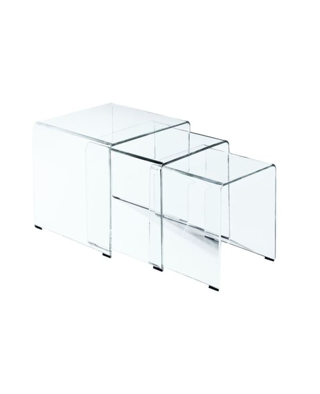 GLASSER Set 3  Βοηθητικά Τραπεζάκια, Διάφανο Γυαλί 10m