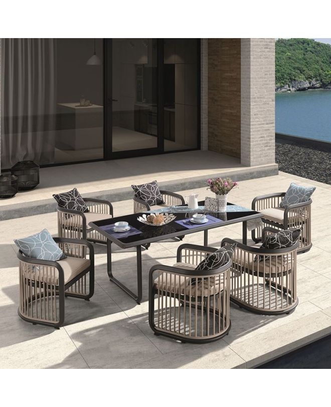 CITY Dining Set Τραπεζαρία Κήπου Βεράντας: Τραπέζι + 6 Πολυθρόνες Alu Ανθρακί - Μπεζ