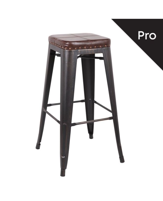 RELIX Σκαμπό Bar-Pro, Στοιβαζόμενο, Μέταλλο Βαφή Antique Black, Pu Σκούρο Καφέ