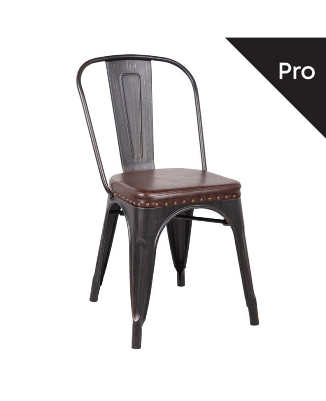 RELIX Καρέκλα-Pro, Στοιβαζόμενη, Μέταλλο Βαφή Antique Black, Pu Σκούρο Καφέ