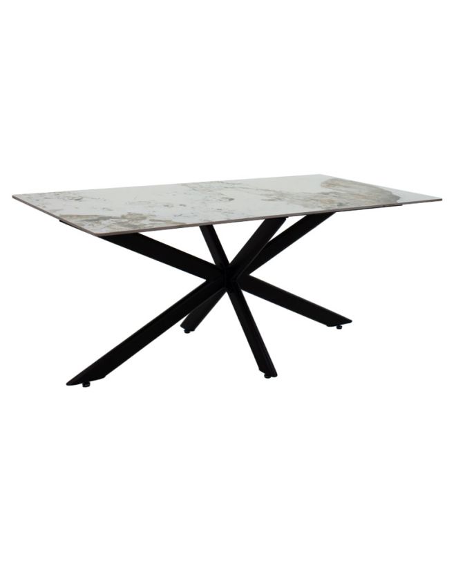 Τραπέζι Bethan sintered stone λευκό μαρμάρου-μαύρο 180x90x75εκ