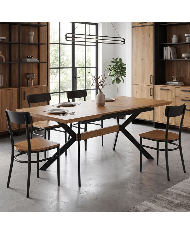 Τραπέζι Jessamy επεκτεινόμενο MDF 43mm σε φυσική απόχρωση και πόδι μεταλλικό μαύρο 160/200x90x76εκ