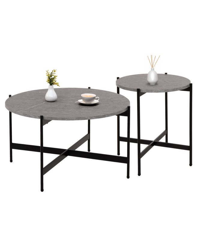 ΣΕΤ 2ΤΜΧ ΤΡΑΠΕΖΙΑ ΣΑΛΟΝΙΟΥ RONDA HM21089.01 MDF ΓΚΡΙ ΜΑΡΜΑΡΟ Φ80εκ & Φ50εκ