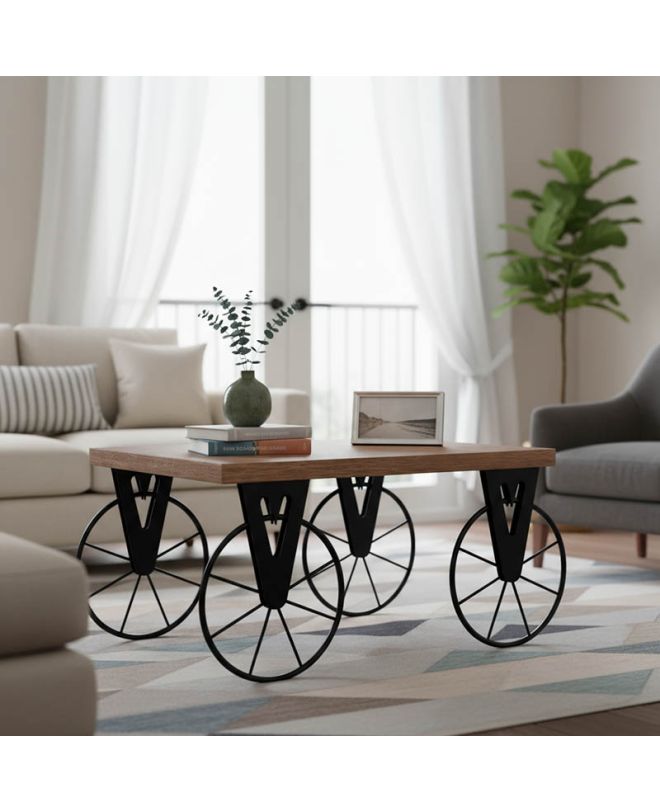 Τραπέζι σαλονιού Bike χρώμα μαύρο-καρυδί 85x55x41εκ
