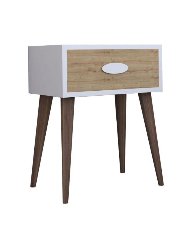 Κομοδίνο Laber με ένα συρτάρι καρυδί-λευκό-sonoma 45x30x57.5εκ