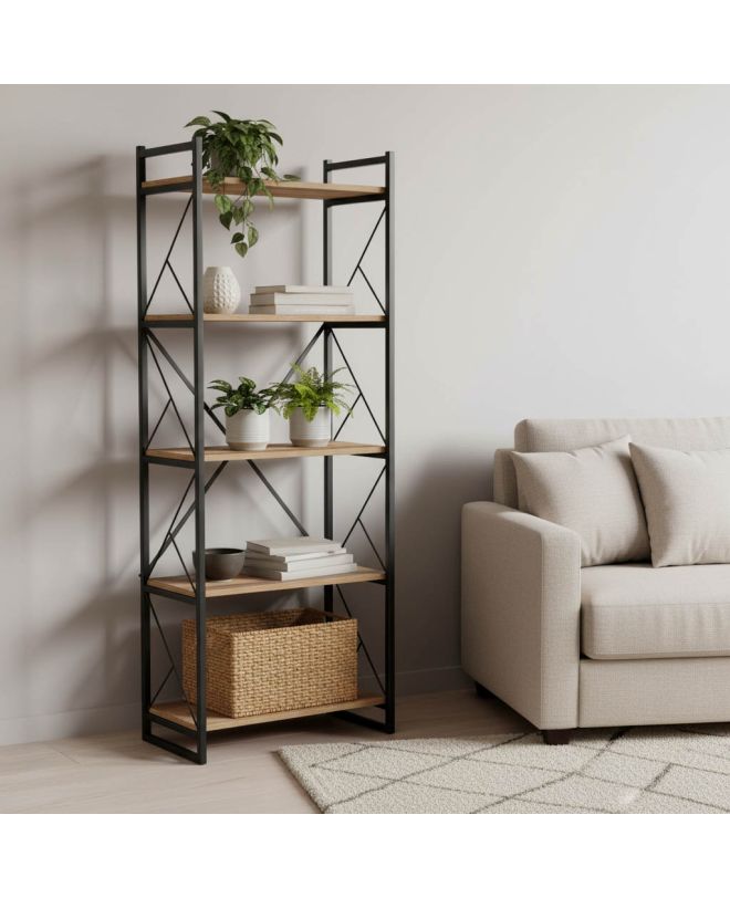 Βιβλιοθήκη Baker καρυδί-μαύρο 66x34x180εκ