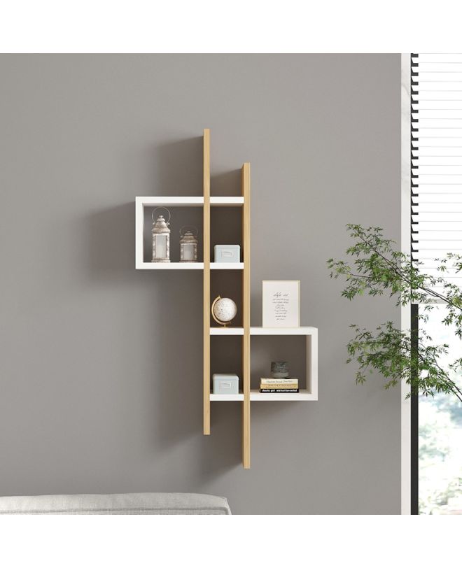 Ραφιέρα τοίχου Garel σε oak-λευκή απόχρωση 53,8x19,6x108εκ
