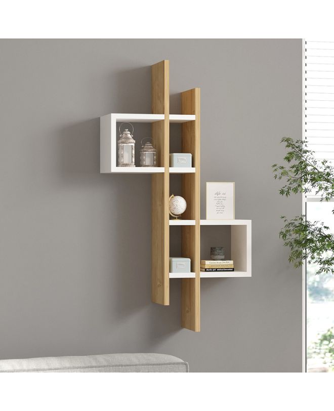 Ραφιέρα τοίχου Garel σε oak-λευκή απόχρωση 53,8x19,6x108εκ